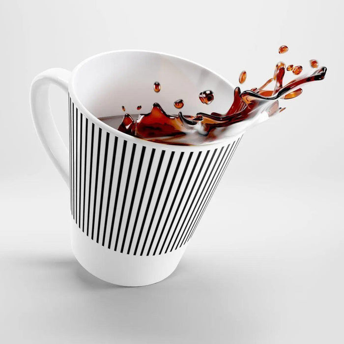 Contemporary Black and White Striped Latte Mug with Sublimation Printing