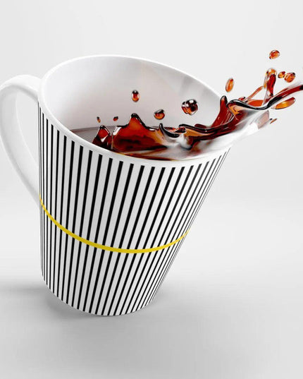 Sleek Black and White Wavy Ceramic Latte Mug for Modern Elegance