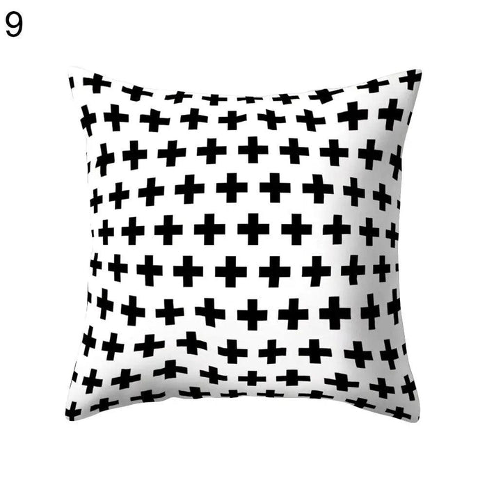 Black and White Geometric Peach Skin Pillow Cover - 45cm x 45cm