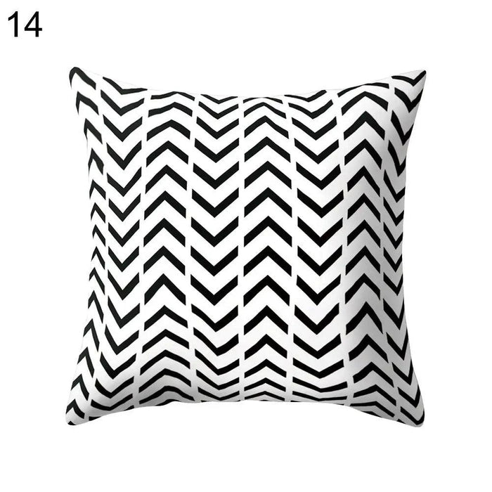 Monochrome Geometric Square Pillow Cover with Peach Skin Material