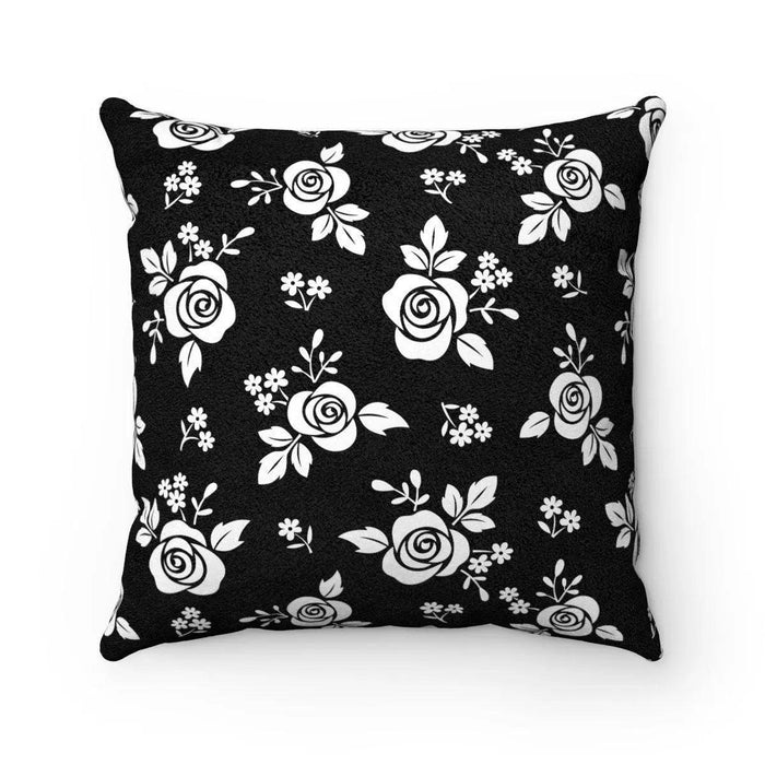 Black and white roses animal-friendly microfiber decorative pillow w/insert