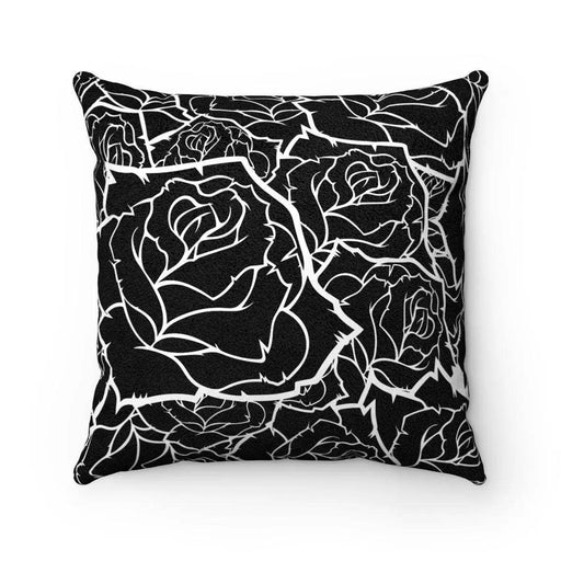 Reversible Black and White Roses Microfiber Throw Pillow with Double-Sided Design