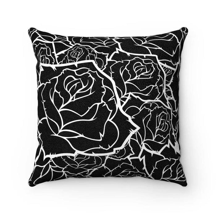 Reversible Black and White Roses Microfiber Decorative Pillow with Double-Sided Print
