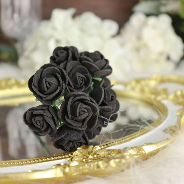 AliKopy 48 Black Real Touch Foam Roses - DIY Craft Flowers with Stem