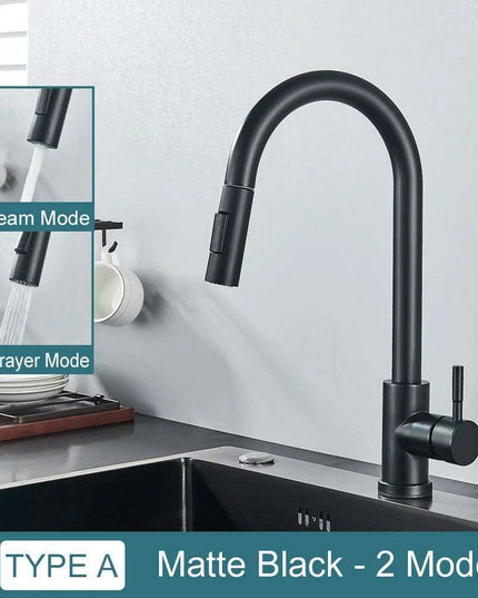 Modern Touchless Black Stainless Steel Kitchen Faucet with Dual Spray Options