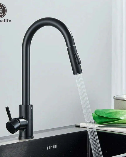 Modern Touchless Black Stainless Steel Kitchen Faucet with Dual Spray Options