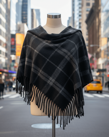 Cozy Colorful Plaid Shawl with Elegant Tassels