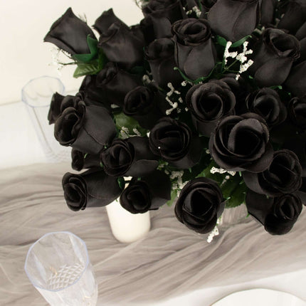 AliKopy 12 Black Silk Rose Bud Bouquets - Premium Quality & Realistic