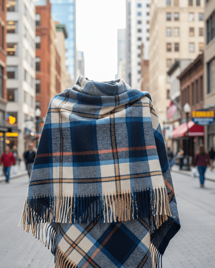 Cozy Colorful Plaid Shawl with Elegant Tassels