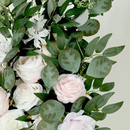 AliKopy Set of 2 Cream Blush Silk Rose Floral Garlands with Eucalyptus