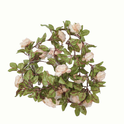 AliKopy 7ft Blush Silk Rose Garland String Lights, 20 LEDs, Battery Op