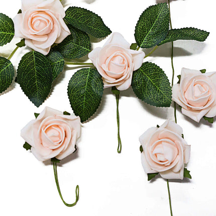 AliKopy 24 Blush Foam Roses - Realistic, Adjustable Stem & Leaves