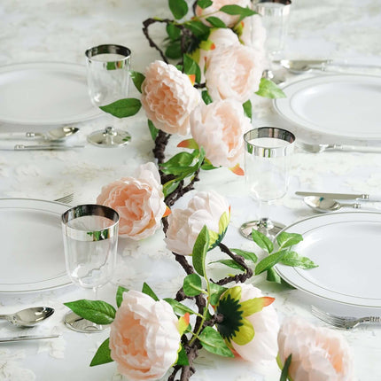 AliKopy 6ft Blush Silk Peony Garland - Faux Vine, Elegant Decor