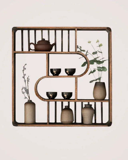 Elegant Solid Wood Chinese Tea Pot Display Shelf - Chic Organizer for Tea Aficionados