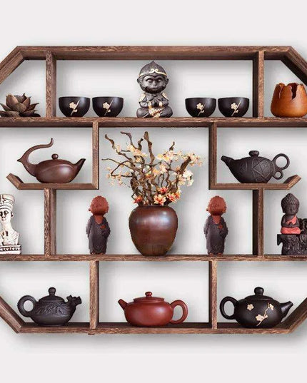 Elegant Solid Wood Chinese Tea Pot Display Shelf - Chic Organizer for Tea Aficionados