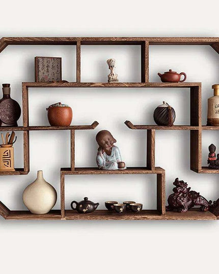 Elegant Solid Wood Chinese Tea Pot Display Shelf - Chic Organizer for Tea Aficionados