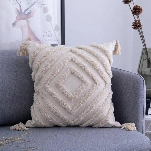 Bohemia Embroidered Linen Cushion Cover with Tassels and Zip Closure
