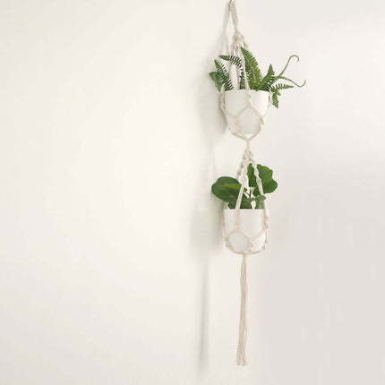 AliKopy 2-Tier Cotton Rope Hanging Planter Basket with Tassels, Boho D
