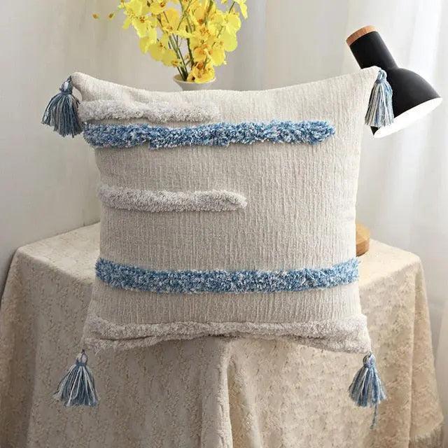 Luxurious Bohemian Moroccan Cushion Cover with Charming Tassels and Intricate Embroidery