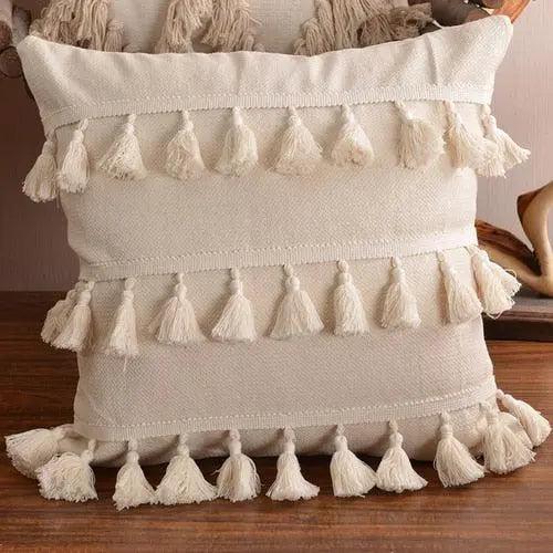 Luxurious Bohemian Moroccan Cushion Cover with Charming Tassels and Intricate Embroidery