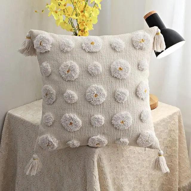 Boho Cushion Cover Plush With Tassels Circle Moroccan Style