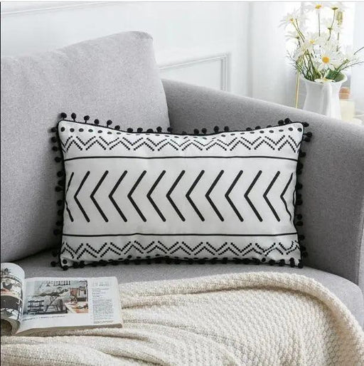 Bohemian Style Cushion Cover with Plush Tassels and Moroccan Embroidery