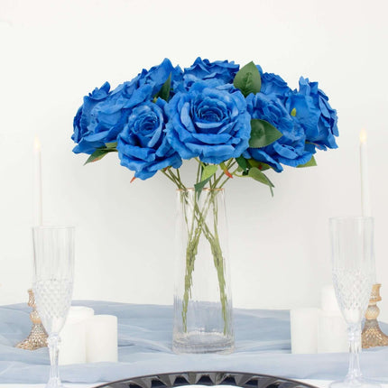 AliKopy 17" Royal Blue Silk Jumbo Rose Bouquet - Premium Quality, Wedd