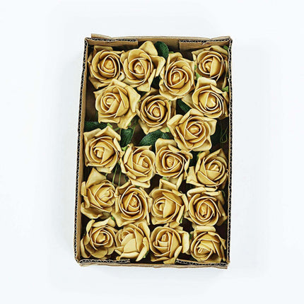 AliKopy 24 Gold Artificial Foam Roses - 2" with Stem Wire & Leaves