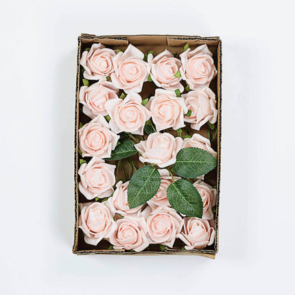 AliKopy 24 Blush Foam Roses - Realistic, Adjustable Stem & Leaves