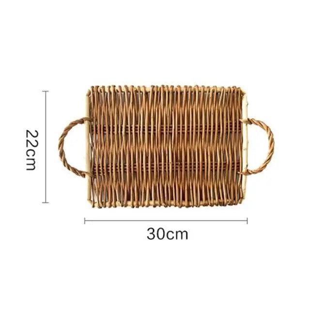 Round Handwoven Rattan Tray with Sturdy Handle