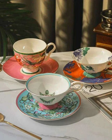 Charming European Porcelain Tea Set with Butterfly Design and British Elegance