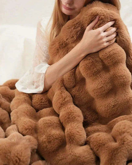 Brown Faux Rabbit Fur Cozy Throw Blanket - Luxuriously Soft 60'' X 80'' Plush Blanket