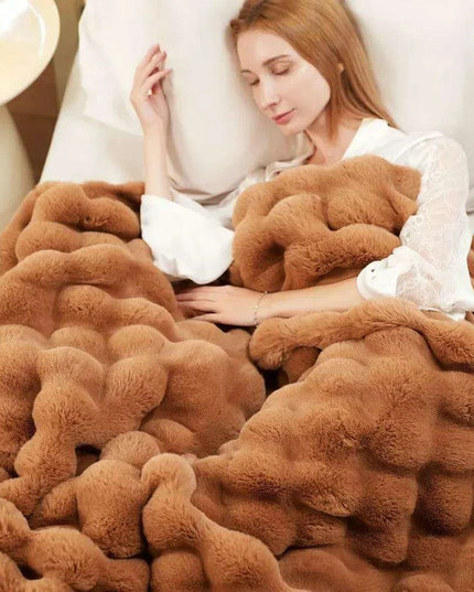 Brown Faux Rabbit Fur Cozy Throw Blanket - Luxuriously Soft 60'' X 80'' Plush Blanket