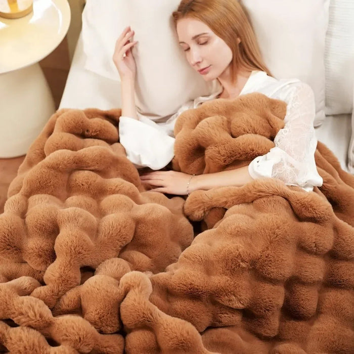 Cozy Brown Rabbit Fur Throw Blanket - Luxurious 60'' X 80'' Plush Blanket
