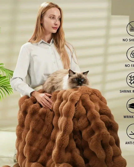 Brown Faux Rabbit Fur Cozy Throw Blanket - Luxuriously Soft 60'' X 80'' Plush Blanket
