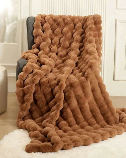 Brown Faux Rabbit Fur Cozy Throw Blanket - Luxuriously Soft 60'' X 80'' Plush Blanket