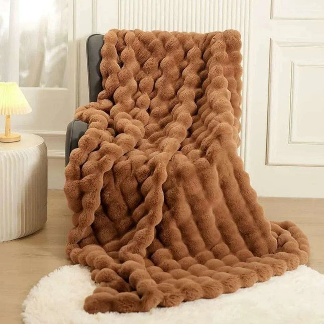 Brown Faux Rabbit Fur Cozy Throw Blanket - Luxuriously Soft 60'' X 80'' Plush Blanket