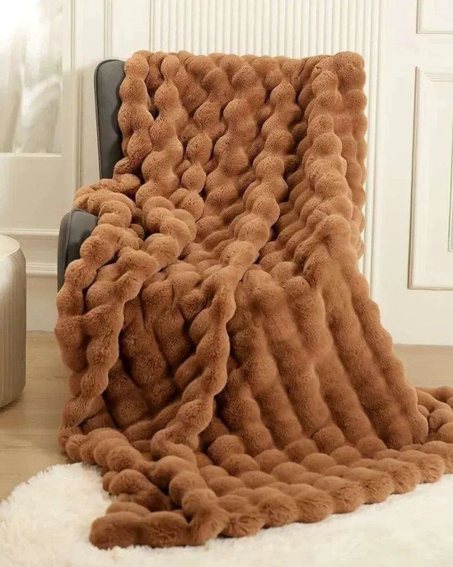 Brown Faux Rabbit Fur Cozy Throw Blanket - Luxuriously Soft 60'' X 80'' Plush Blanket