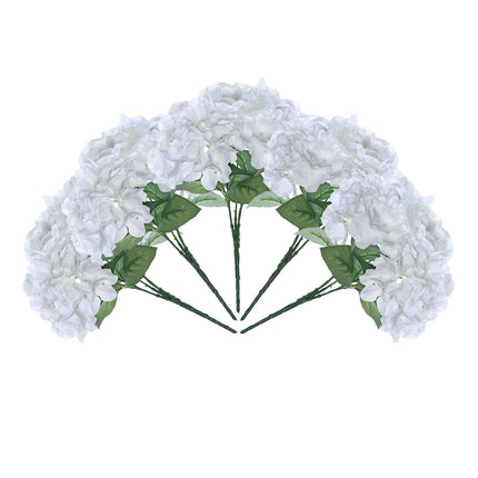 AliKopy 5 Bushes White Artificial Silk Hydrangea Bouquets - Realistic
