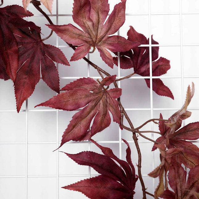 AliKopy 6ft Burgundy Silk Maple Leaf Garland - Realistic & Durable