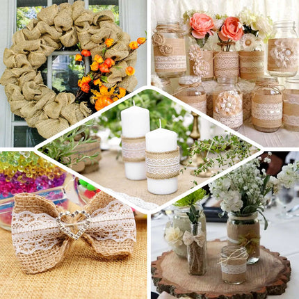 AliKopy 2" x 16FT Natural Jute Burlap Ribbon with Wavy Lace Edging