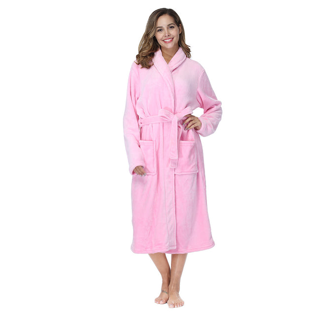 RONGTAI Womens Bathrobe Ladies Fleece Plush Warm Long Robes Fleece Nig