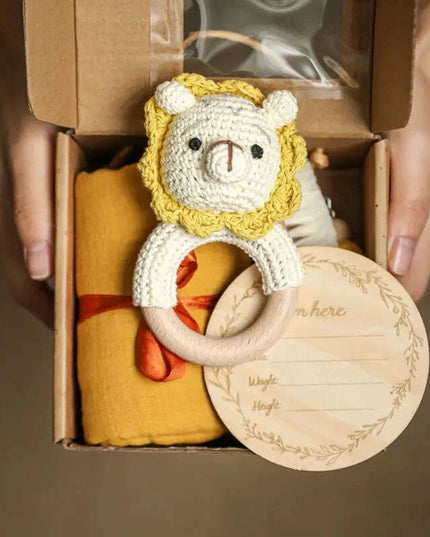 Adorable Baby Gift Set: Cotton Bath Towel, Crochet Rattle, and Accessories for Kids