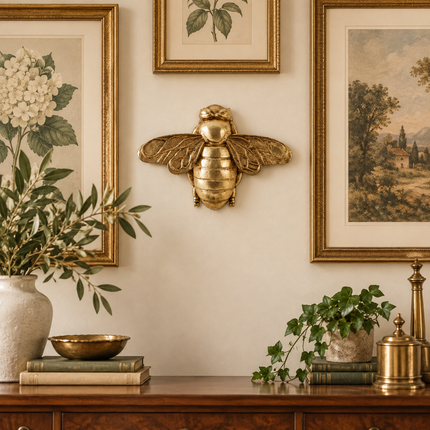 3D Handcrafted Golden Bee Wall Sculpture – Resin Wall Art
