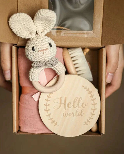 Adorable Baby Gift Set: Cotton Bath Towel, Crochet Rattle, and Accessories for Kids