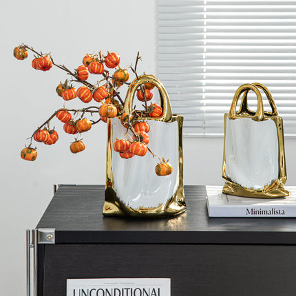Elegant Platinum Ceramic Portable Vase Modern Home Decor