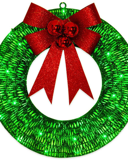 Christmas Garland 50CM Luminous LED Warm Light Metal Luminous Wreath With Big Bowknot Christmas Front Door Home Holiday Party Door Hanging Decor