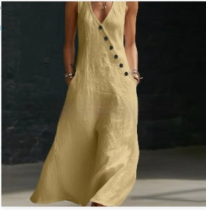 Peekaboo Studio Women's Buttoned Solid-Color Tank Dress with Pockets
