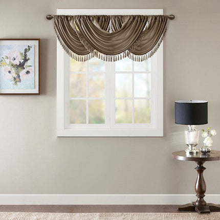 Room and Decor Faux Silk Waterfall Valance, Embellished, 38x46" Bronze