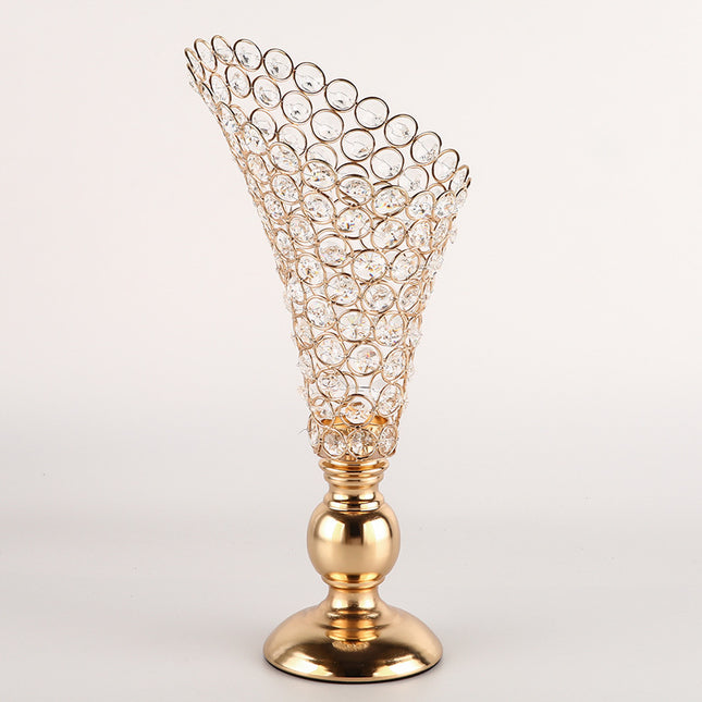 Golden Metal Rhinestone Candle Holder Chandelier for Home Decor – 17cm Dia x 37cm